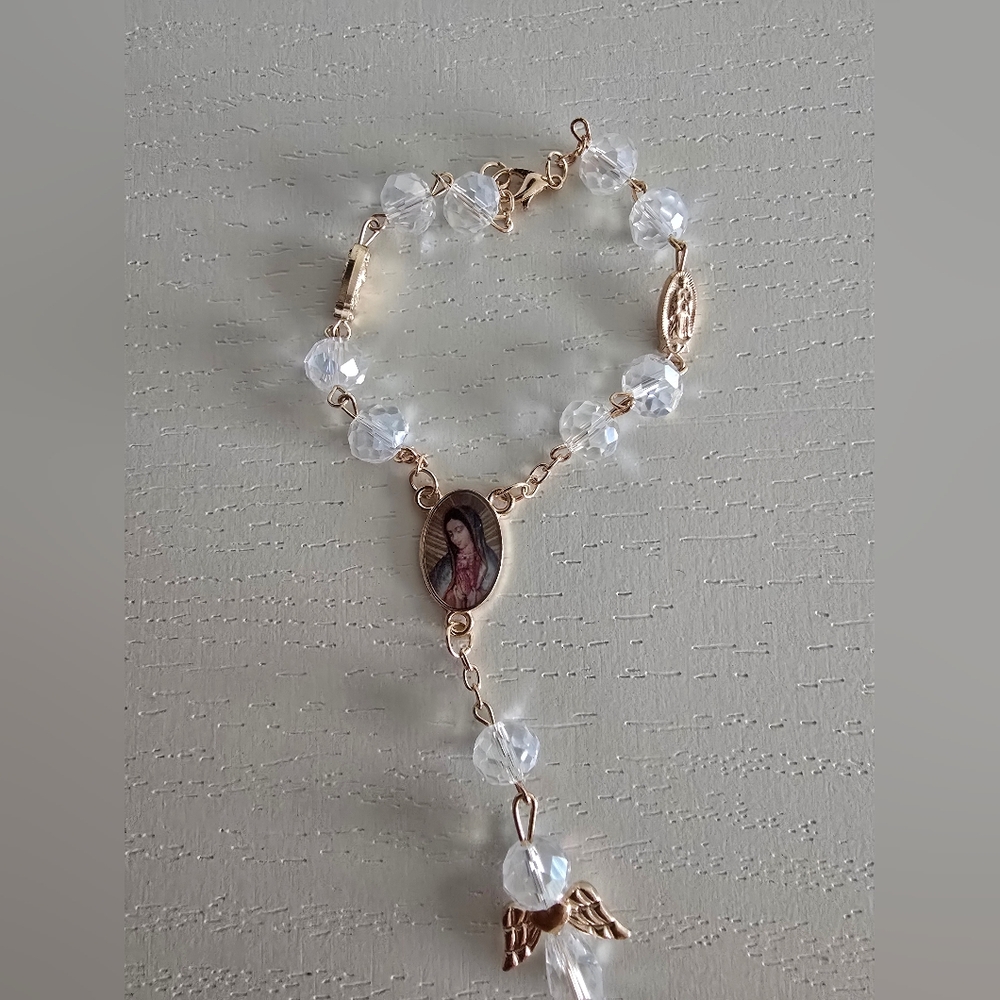 Elegant Gold and White Religious Bracelet